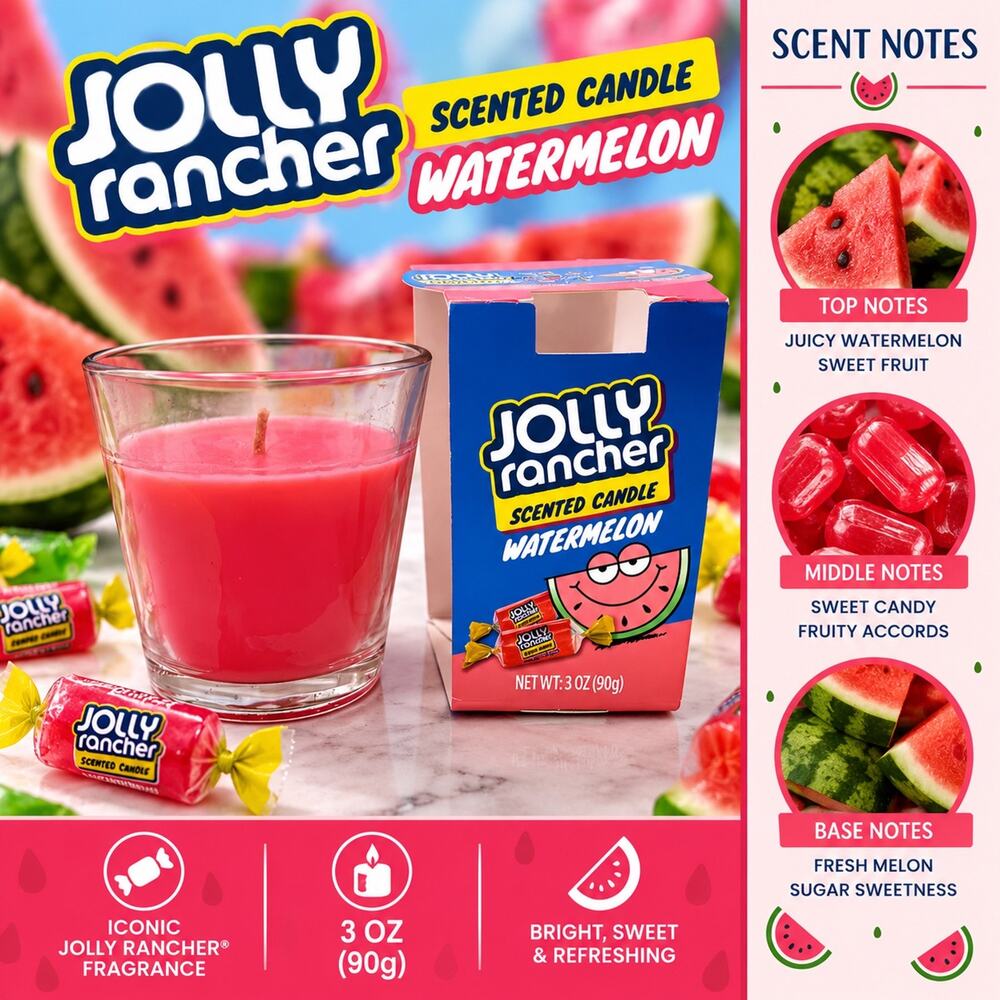 Jolly Rancher Watermelon Scented Candle 3 oz Boxed